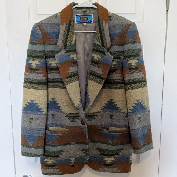 Vtg Maurizio Ramani Southwest Womens Oversize Wool Blazer Jacket Western Blanket - Picture 1 of 14